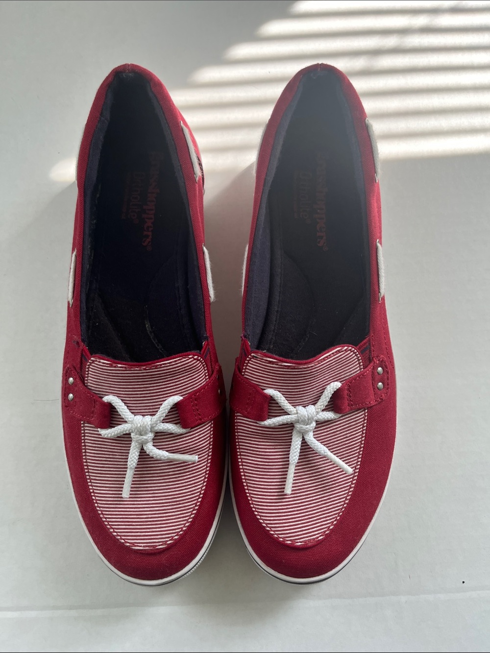 Grasshoppers Women's Red Striped Canvas Slip-On Boat Loafers